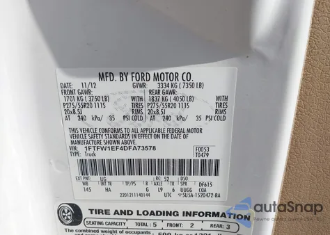 2013 Ford F-150 Lariat from USA, damaged, VIN 1FTFW1EF4DFA73578